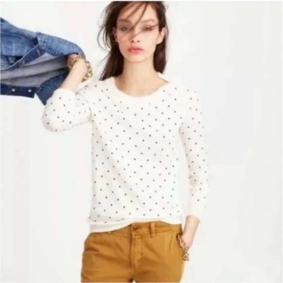 J.Crew Tippi Polka Dot Merino Wool Sweater Ivory Black Size S - Picture 3 of 12
